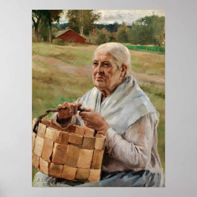 Poster Albert Edelfeel - Vieille femme avec panier à pinc (Devant)