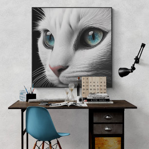 Poster Albino Blanc Chat Visage Joyaux yeux