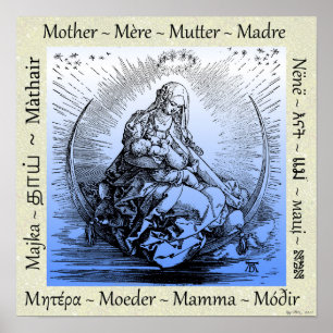 Poster Albrecht Dürer Mère et Enfant sur Crescent Moon