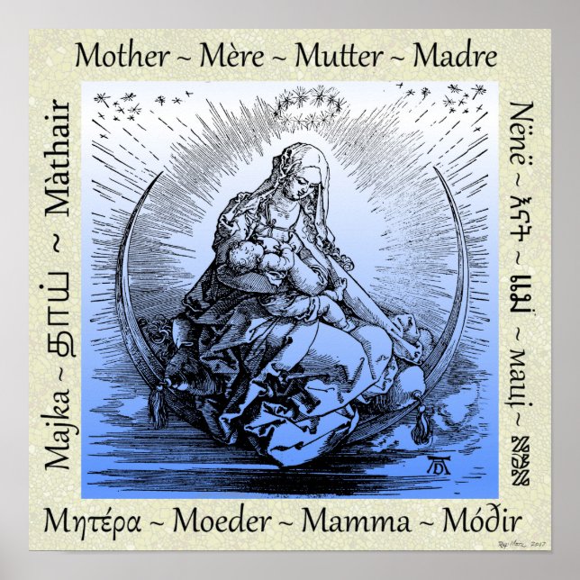 Poster Albrecht Dürer Mère et Enfant sur Crescent Moon (Devant)