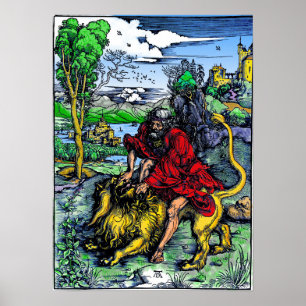 Poster Albrecht Dürer "Samson Killing the Lion" 1498