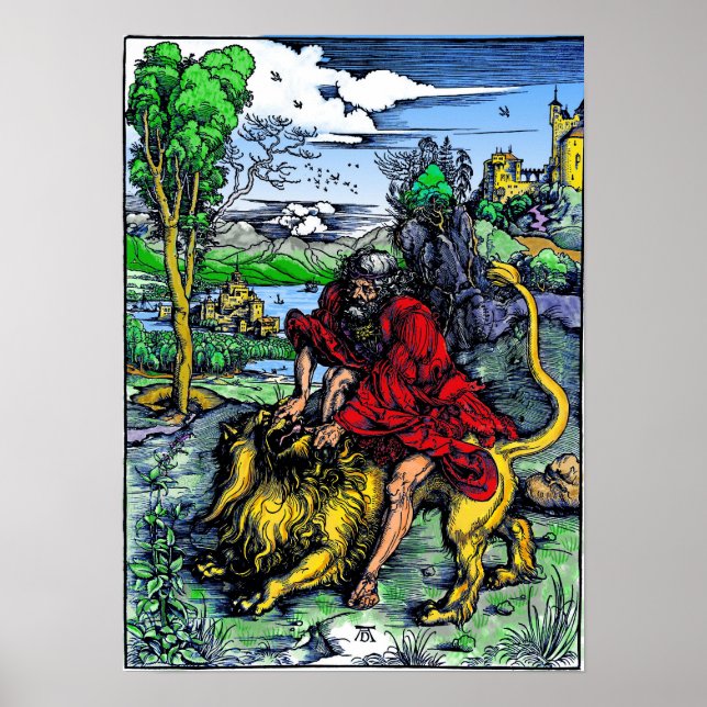 Poster Albrecht Dürer "Samson Killing the Lion" 1498 (Devant)