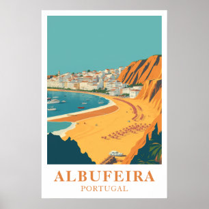 Poster Albufeira Portugal Art de Voyage Plage Vintage