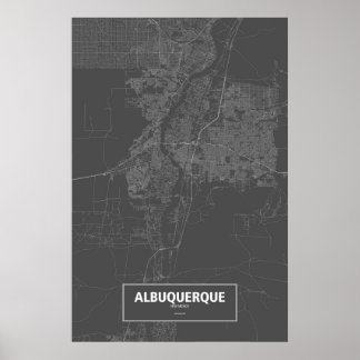 Poster Albuquerque, Nouveau-Mexique (blanc sur noir)