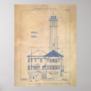 Poster Alcatraz Island Lighthouse Blueprint Vintage