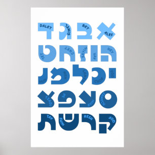 Poster Alef-Bet hébreu dans Ombre Bleu Enfants juifs