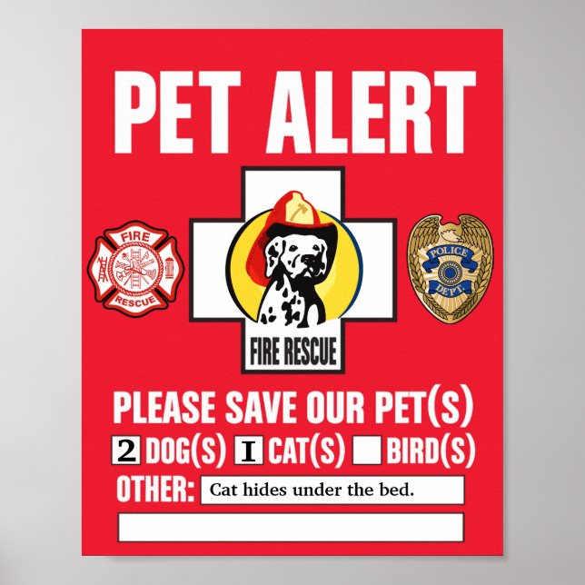 Poster Alerte d'urgence pour animaux de compagnie S'il vo (Devant)