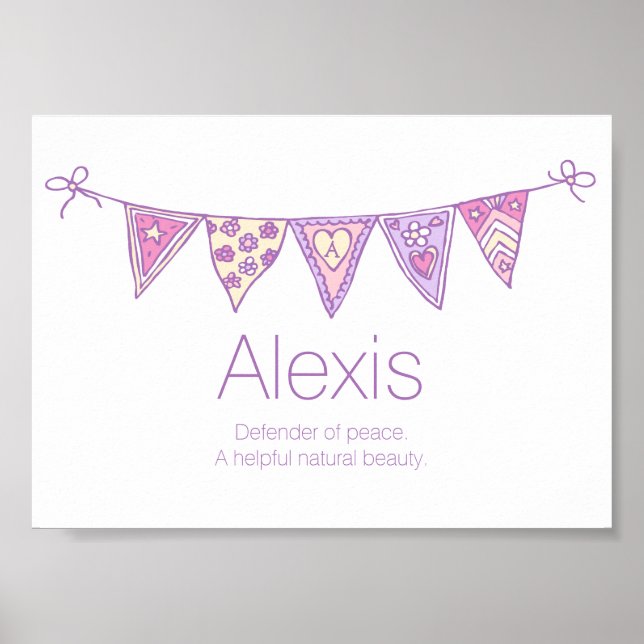 Poster Alexis nom signifiant lapin rose violet (Devant)