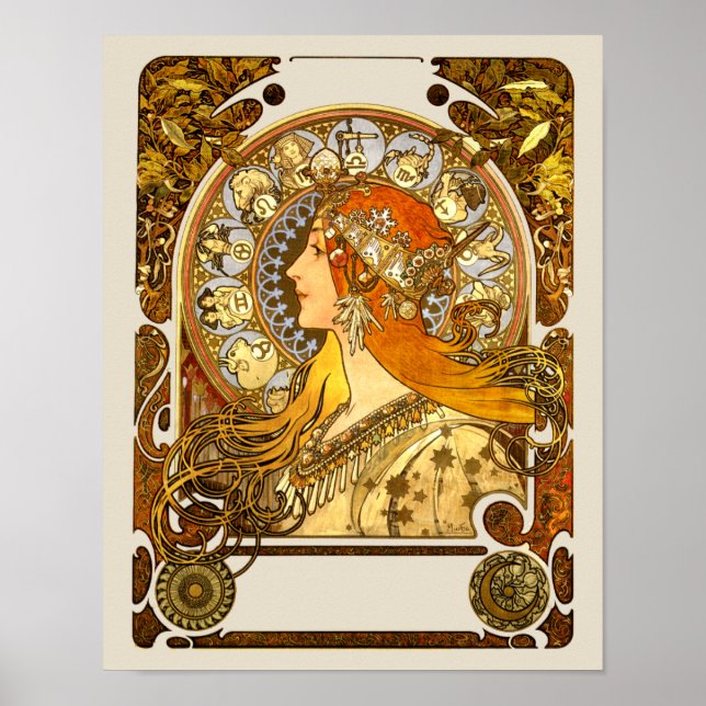 Poster Alfonse Mucha Zodiac Art nouveau femme (Devant)