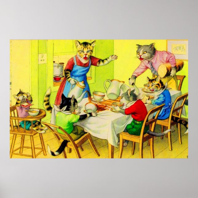Poster Alfred Mainzer Chats Dîner Désastre (Devant)