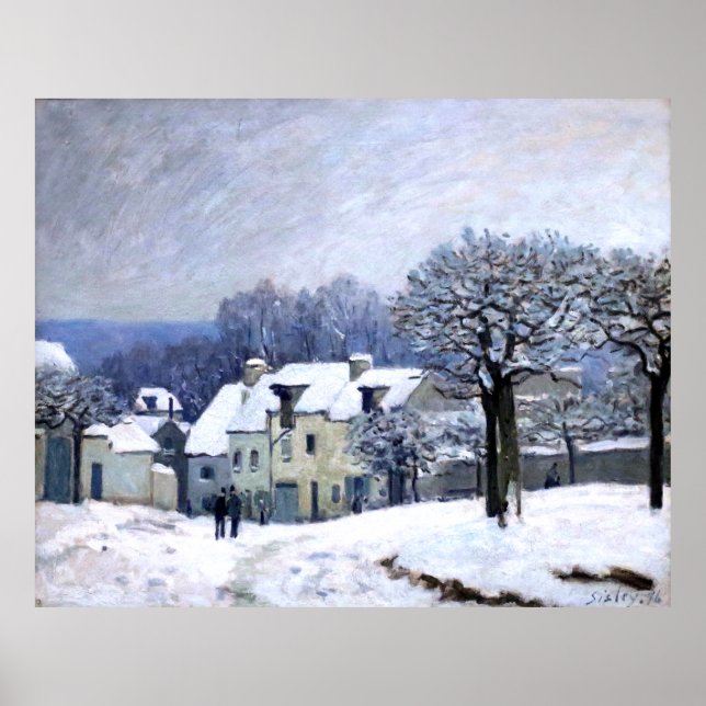 Poster Alfred Sisley Place du Chenil à Marly, neige (Devant)