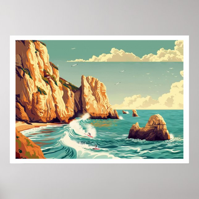 Poster Algarve, Portugal Surf Vintage (Devant)