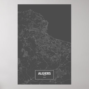 Poster Alger, Algérie (blanc sur noir)