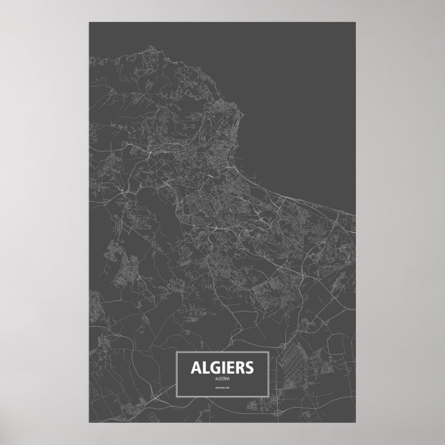 Poster Alger, Algérie (blanc sur noir) (Devant)