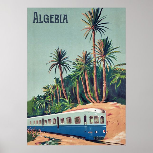 Poster Algérie, train à travers les palmiers (Devant)