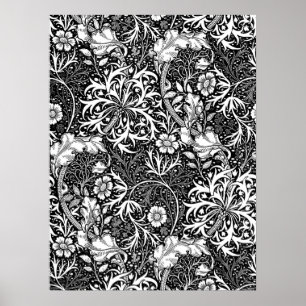Poster Algue de Nouveau d'art florale, noir et blanc