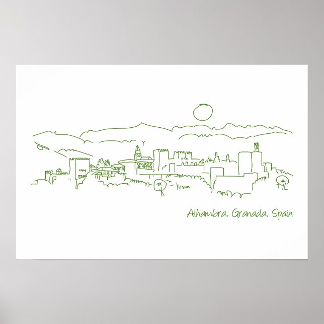 Poster Alhambra coucher de soleil (Devant)