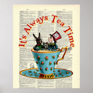 Poster Alice au pays des merveilles Tea Time Old Dictiona
