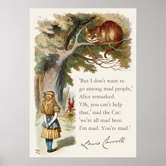 Poster Alice Cheshire cat Nous sommes tous fous ici CC032 (Devant)