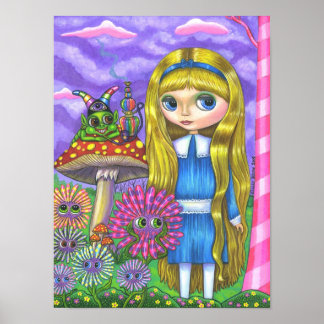 Poster Alice et le Caterpillar Cute Doll Mushroom