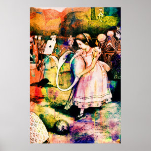 Poster Alice in Wonderland Flamingo Croquet Watercolour