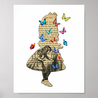 Poster Alice In Wonderland - Livre Vintage Wonderland