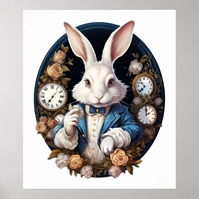 Poster Alice lapin blanc dans Wonderland Montres et rose (Devant)
