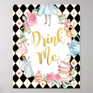 Poster Alice rose noire au pays des merveilles BOIRE MOI 