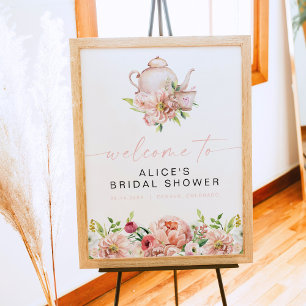 Poster ALICE Rouge Floral Mariage Tea Party Brunch Bienve