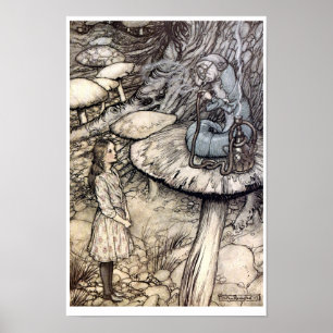 Poster Alice vintage avec la chenille qui fume le narguil