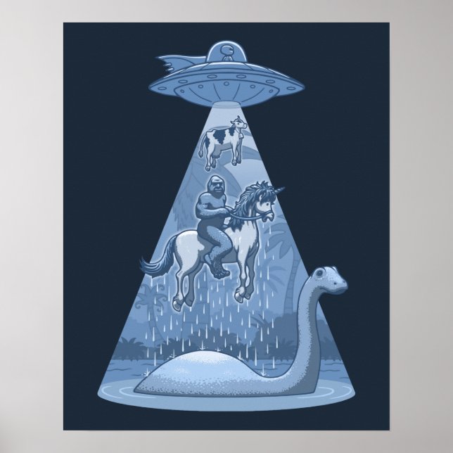Poster Alien, Bigfoot, Unicorne, Nessie (Devant)