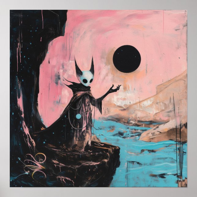 Poster Alien Chat Lune Noire Witchy AI Art Matte Valeur (Devant)