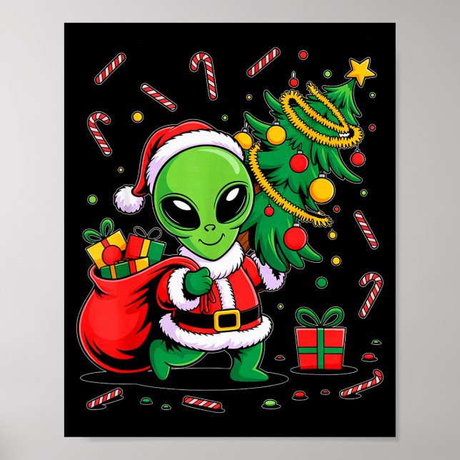 Poster Alien Christmas Tree Lights Xmas Funny Alien  (Devant)