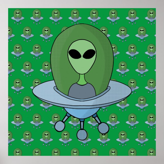 Poster Alien dans son petit vaisseau spatial (Devant)