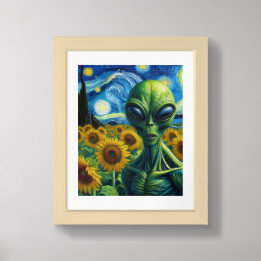 Poster Alien dans un terrain de tournesol Faux Van Gogh