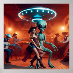 Poster Alien de l'espace Danse avec Cowgirl = Cowboys Wat