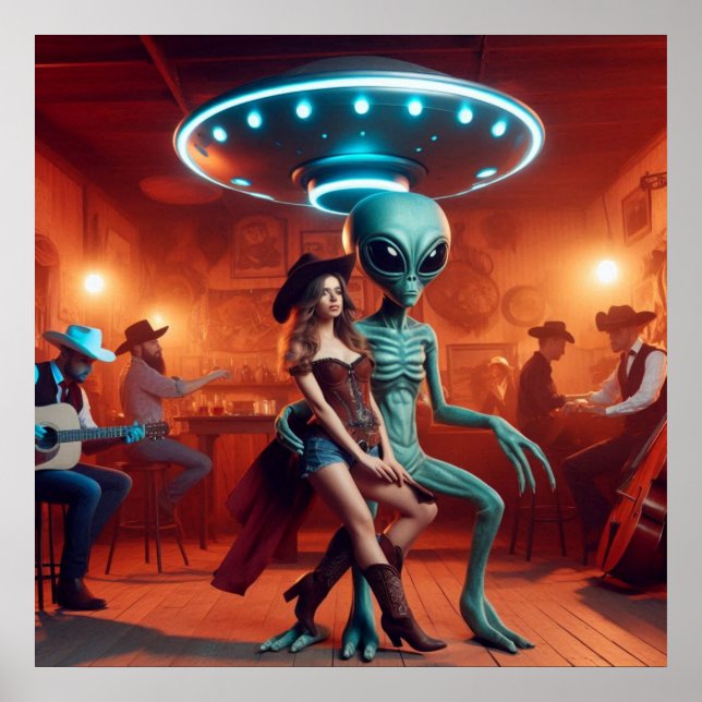 Poster Alien de l'espace Danse avec Cowgirl = Cowboys Wat (Devant)