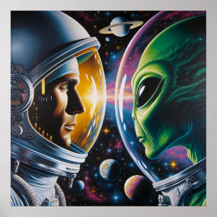 Poster Alien et astronaute dans l'espace