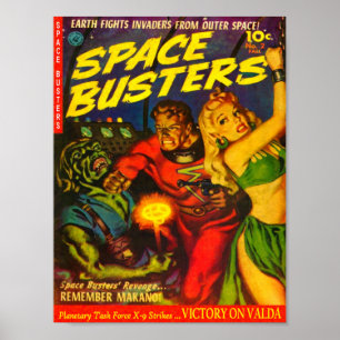 Poster Alien et Spaceman se battant contre une belle femm