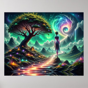 Poster Alien féminin marchant à travers un jardin alien s