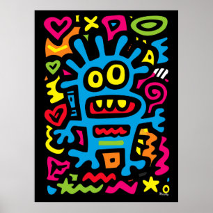 Poster Alien Funky Bleu – Art Pop Néon Créature Excentriq