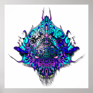 Poster Alien Head Evil Species # 44 - blue and purple