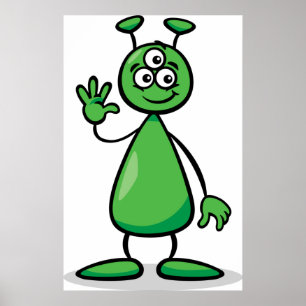 Poster Alien Martien de Dessin Animé aux Trois Yeux Verts