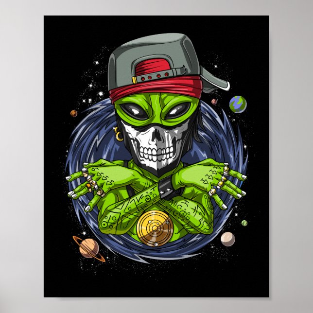 Poster Alien spatial Gangstа UFO Extraterrestres Rapper (Devant)