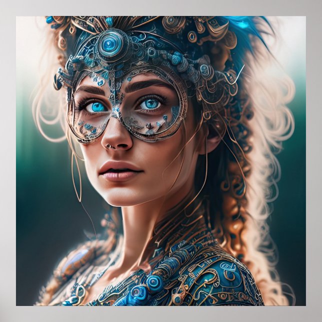 Poster Alien turquoise Cyborg SCI-FI art (Devant)