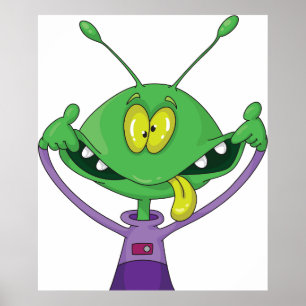 Poster Alien vert drôle faisant une grimace ridicule