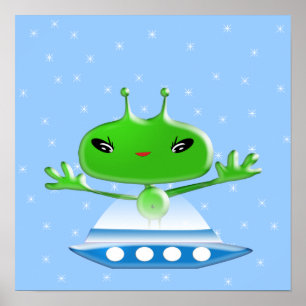 Poster Aliens de l'espace extra-atmosphérique vert mignon