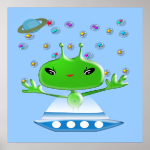 Poster Aliens de l'espace extra-atmosphérique verts migno