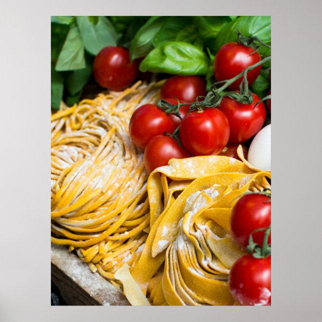Poster Alimentation italienne Pâtes Tomate Basil Oeufs Po (Devant)