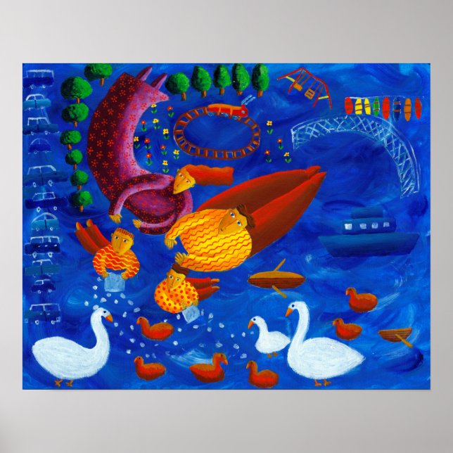 Poster Alimenter Les Canards Peinture Acrylique Art Impri (Devant)